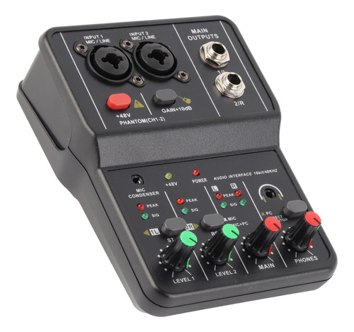 Mezclador De Audio De 2 Canales Usb 48v Phantom Power Compac