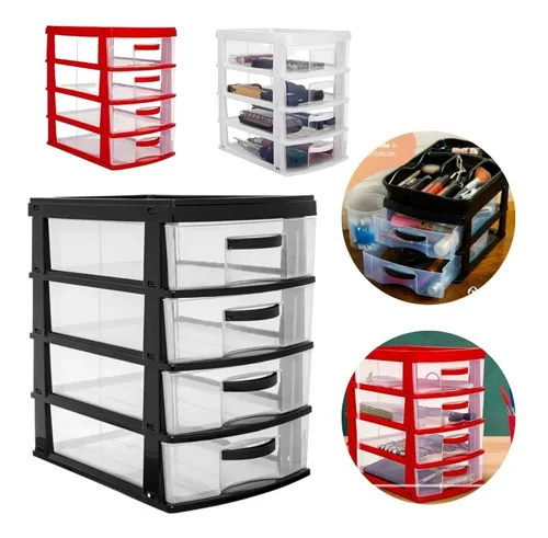 Organizador plástico 4 gavetas multicolor