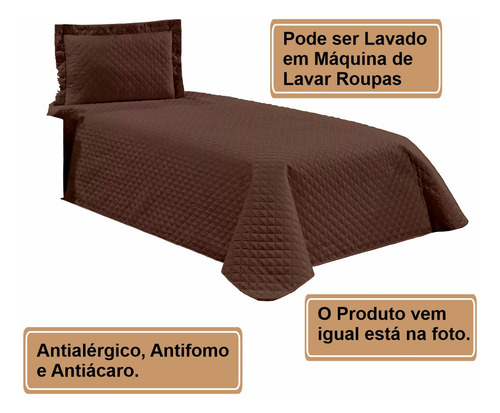 Kit Colcha Cobre Leito Cama Solteiro Matelado 2 Peças Cor Marrom Lisa