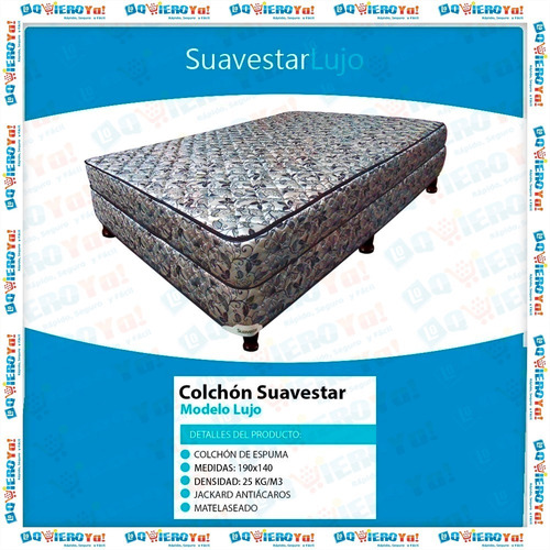 Colchon + Sommier Lujo Suavestar 190x140x21 Cm Tela Jackard + 2 Almohadas