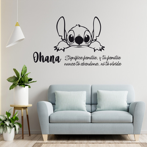 Vinilo Decorativo Lilo Y Stitch Frase Ohana Es Familia 60x35