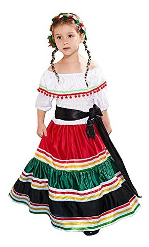 Vestido Largo Clásico De Estilo Popular Mexicano Para Niñas,