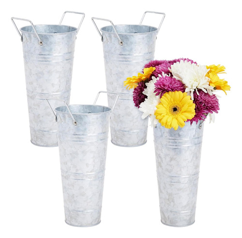 Paquete De 4 Cubos De Flores Galvanizados De 10 Pulgada...