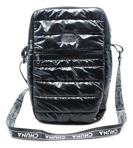 Morral Matero Chuna Atenas Matelasse Negro Brillo Bolso Mate