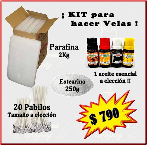 Kit Para Velas 2k Parafina 1/4k Estearina 20 Pabilo 1 Aceite