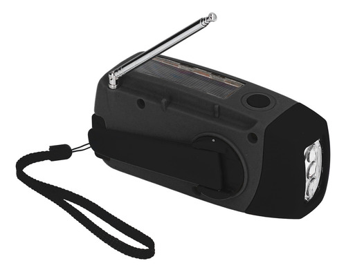 Radio Solar De Manivela Con Linterna Led (negra) A
