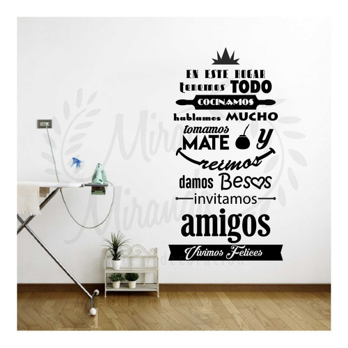 Vinilo Decorativo Frase Casa Hogar Mate Amigos Felices