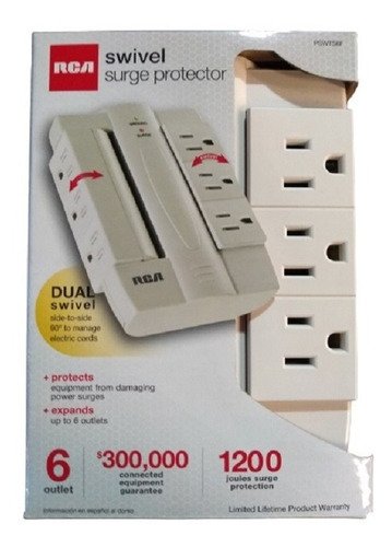 Supresor De Picos De 6 Multicontactos 1200 Joules Rca Color Blanco