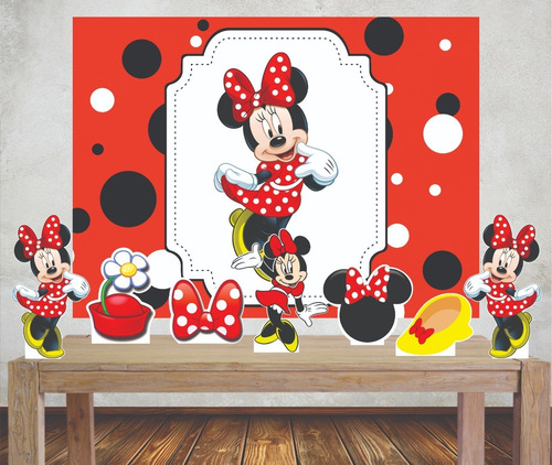 Imagem 1 de 5 de Kit Painel Poli Banner + Displays Festa Minnie