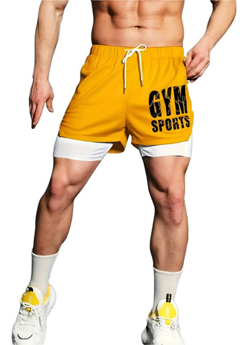 Shorts Gym Hombre 2 En 1 Bolsa Celular Pantalones Cortos