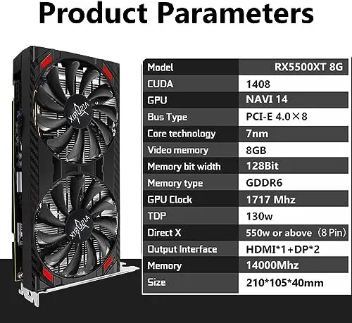 Tarjeta Grafica Aisurix Rx 5500 Xt 8gb Gddr6, 128 Bits