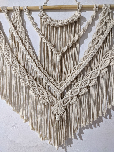 Tapiz Artesanal Decorativo Macramé Mediano Estilo Boho Beige Liso