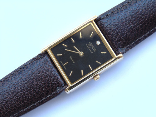 Relogio Classico Geneva Retangular Plaque Ouro Impecavel Pre