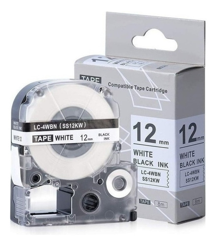 Cinta Laminada 12mm Tipo Lc 4wbn9 P/ Rotuladora Epson Lw300 Color Blanco