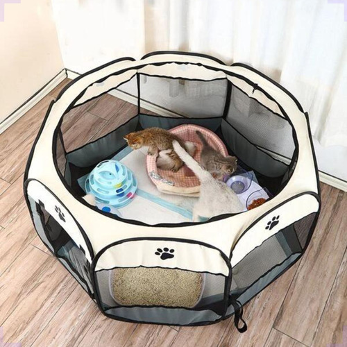 Cercadinho Casinha Portátil Dobrável Pets Cães Gatos Grande Cor Branco/Cinza