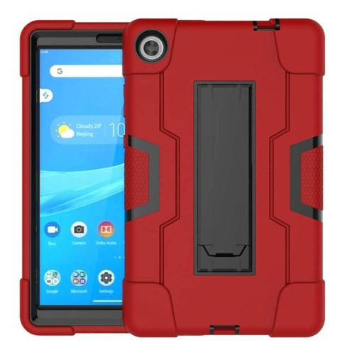 Funda Uso Rudo Con Base Para Lenovo Tab M8 Tb-8705f Tb-8505 Color Rojo Con Negro