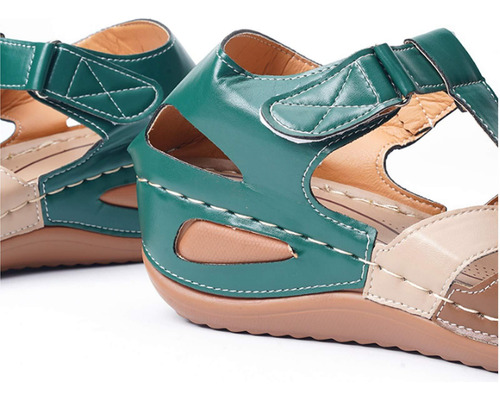 Sandalias Redondas Retro Ortopédicas De Cuero Pu Para Mujer