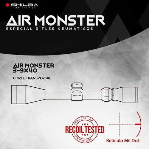 Imagen 4 de 9 de Mira Shilba Air Monster 3-9x40 Mil Dot Nitro Pistón Anilla