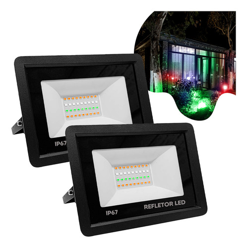 Kit 2 Holofotes Super Led Refletor 100w 127/220V Cor Da Luz Rgb Colorido À Prova D'água Ip67