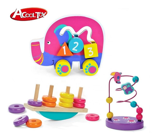 Imagen 1 de 6 de Prono Laberinto Ensarte Elefante Set Madera Acool Ac7613 Ful