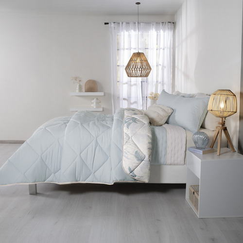 Juego De Edredon Oasis King Size Blanco / Azul Cielo Vianney