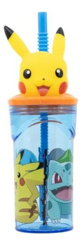 Vaso Niños 400ml Pokemon Figura 3d Con Bombilla