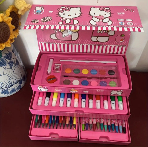 Maletín De Plumones, Colores Y Pinturas De Hello Kitty