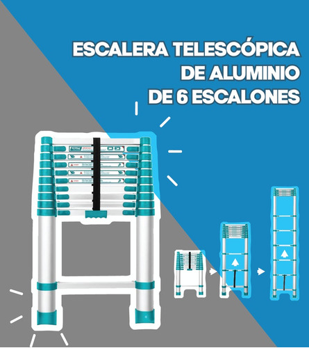 Escalera Telescópica De Aluminio De 6 Escalones. Marca Total