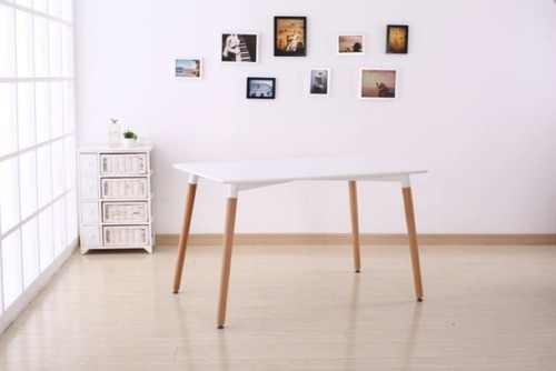 Mesa Nórdica Rectangular Madera Mdf 1.20 X 0.80 Blanco Madera Clara