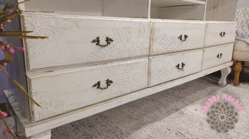 Mesa De Tv Mueble Madera 6 Cajones Shabby Provenzal Vintage
