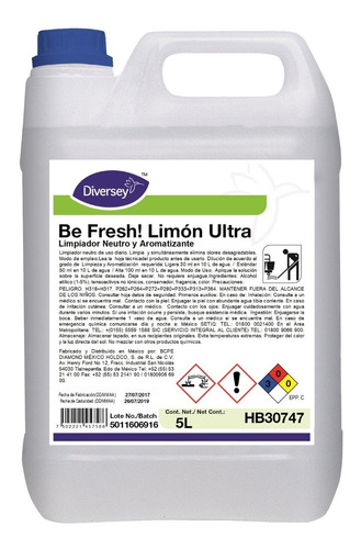 Limpiador Y Aromatizante Diversey Be Fresh! Limon Ultra 5l