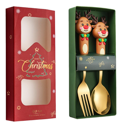 Juego De 2 Cucharas Y Tenedores Navideños, Cucharas De Alce