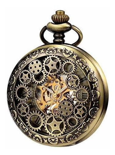 Reloj De Bolsillo Esqueleto Mecánico Steampunk Con Cadena