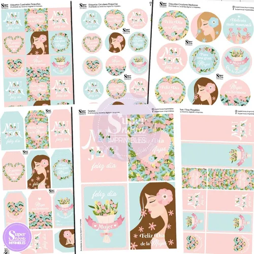 Kit Imprimible Día De La Mujer Lovely Tags Etiquetas Sticker