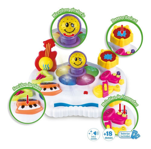 Imagen 6 de 10 de Piano Mesa Dj Orquesta Infantil Con Luz Y Sonido Duende Azul