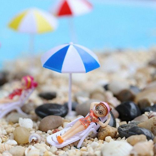 5 Conjunto De Miniatura Sombrilla Y Silla De Playa