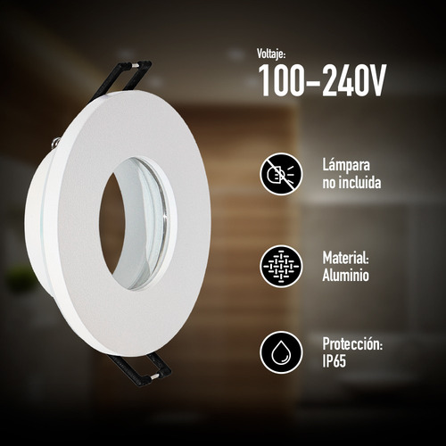 Portalámpara Empotrable Redondo Blanco Ip65 Con Base Gu10