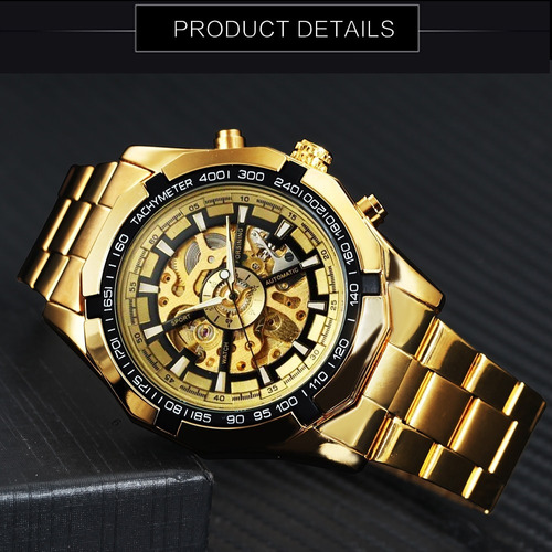 Relógio Masculino De Luxo Dourado Automático 