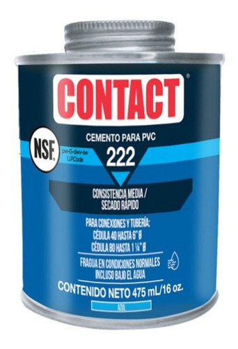 Cemento Disolvente Contact Para Pvc Azul De 475 Ml