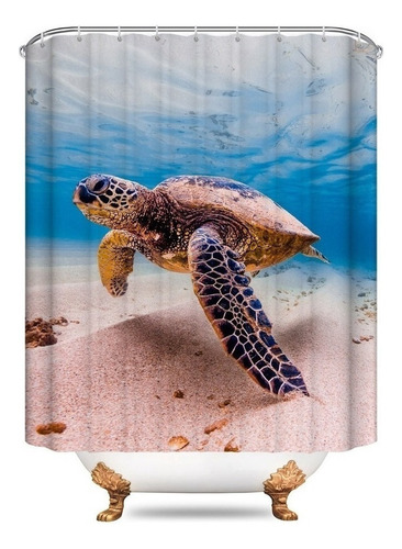 V Cortina De Baño Impermeable De Tortuga, 12 Ganchos