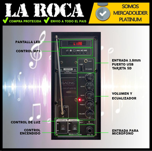 Bafle Potenciado 8 3000w Bluetooth Usb Sd Bateria Luces Led