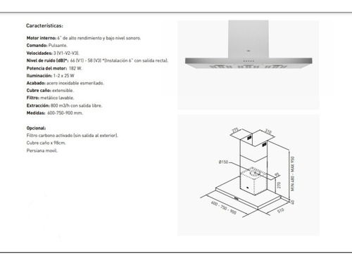 Imagen 4 de 7 de Campanas Extractoras Tst Nihuil 60cm Ac Inox Purificador