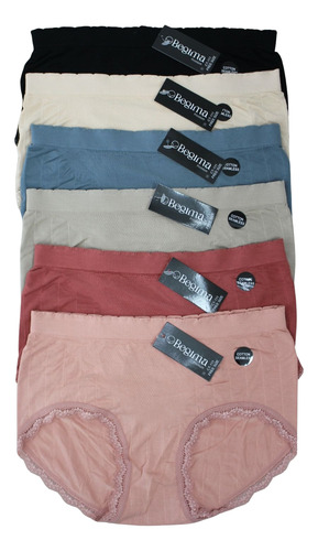 Paquete Pantys Bikini Algodón Hipoalergenico 6pz Encaje