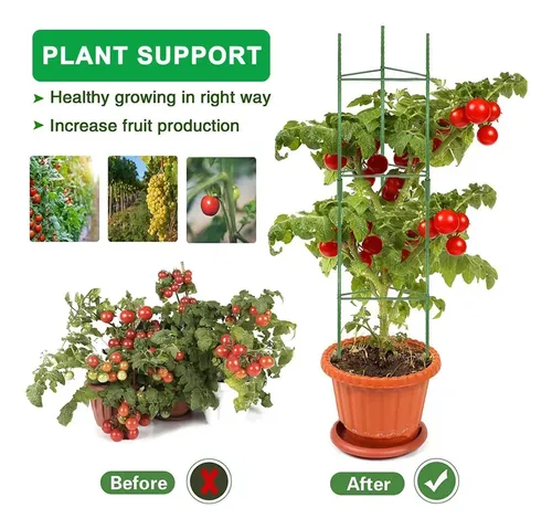 Set De 3 Jaulas Para Tomates De 120 Cm – Soporte Cuadrangular De Fibra De Vidrio, Incluye 3 Bolsas De Cultivo Transpirables, Fácil Montaje Sin Herramientas