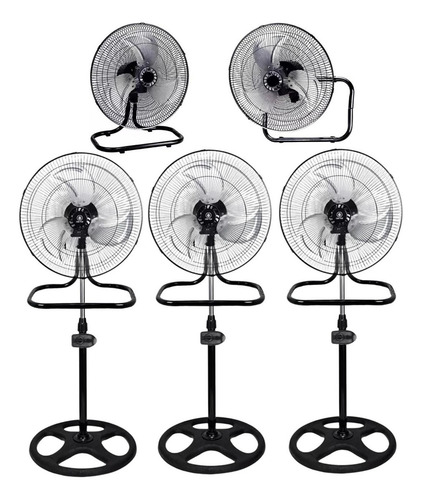 3pz Ventilador Metalico Kit 3en1 De Pie Pared Piso Pedestal 50 Cm 60 Hz Negro Plata Acero Inoxidable 3