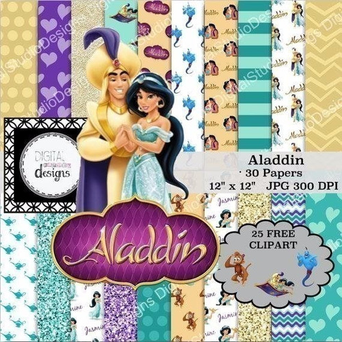 Kit Imprimible  Aladin 25  Clipart - 30 Fondos Ver Promo