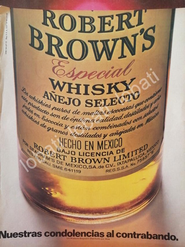 Cartelpublicitario Retro Whisky Robert Browns 1969 606 Raro