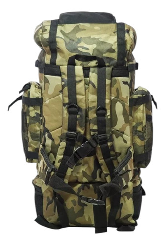 Mochila Mochilero 70 Lts Camuflada Reforzada Camping Verde Claro Camuflado