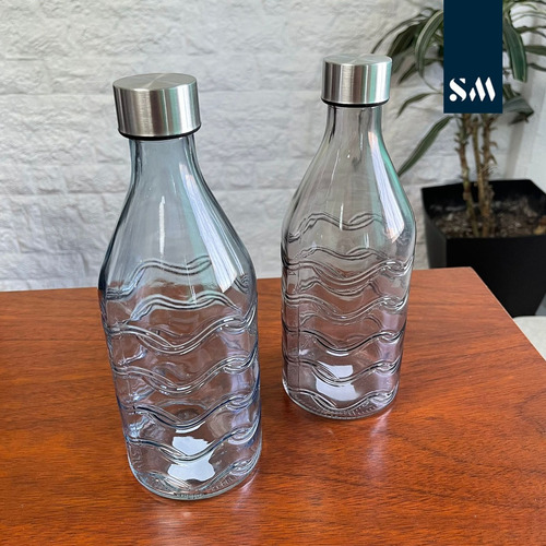 Botella De Vidrio Redonda Con Diseños Tapa De Metal 1 Litro