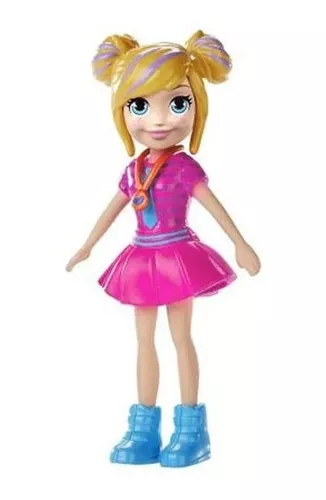 Polly Pocket Boneca Básica Vestido Xadrez Rosa - Mattel - nivalmix